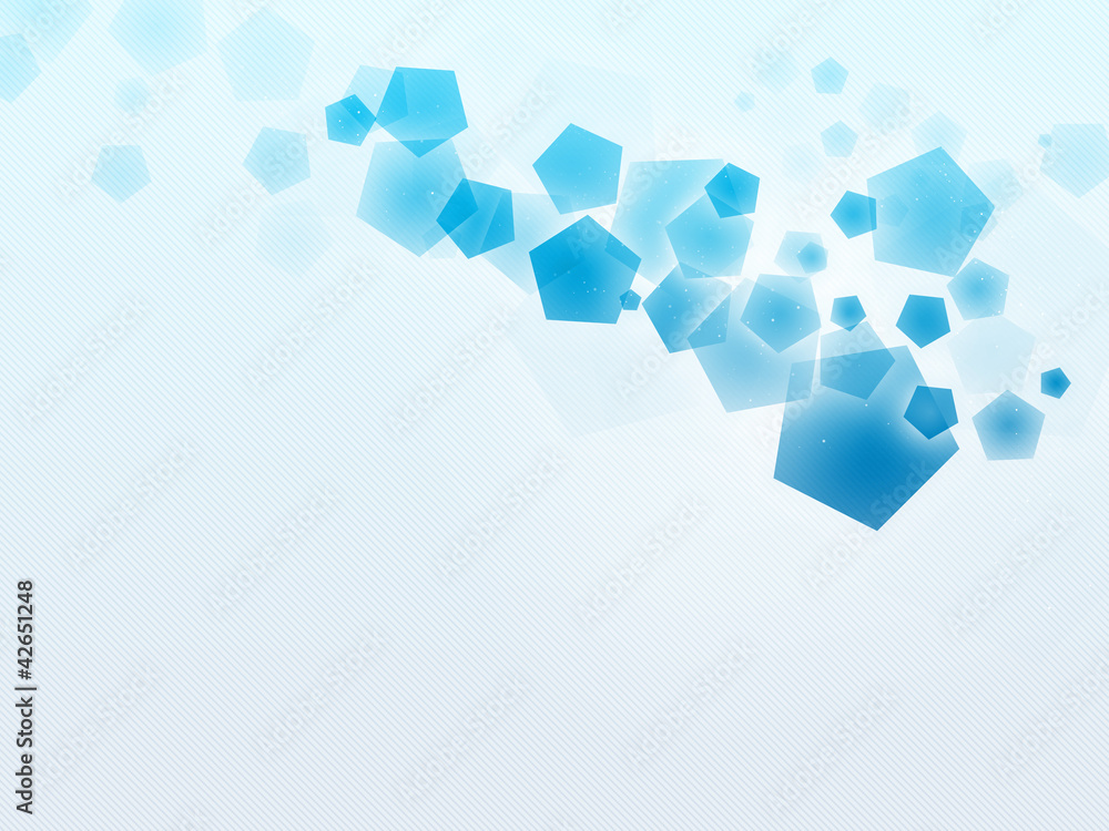 Blue pentagon, blue-white stripe background Oraigo-W