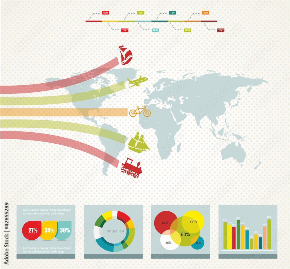 elements of infographics with a map  in retro style