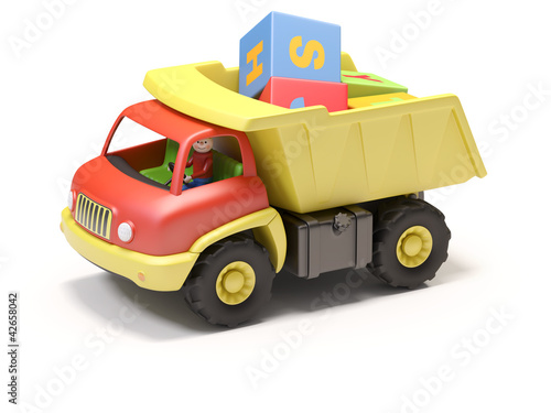Toy truck and cubes