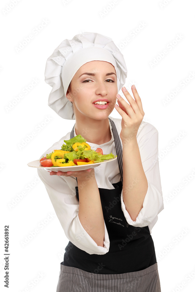 Pretty cook chief holding salad Pretty cook chief holding salad