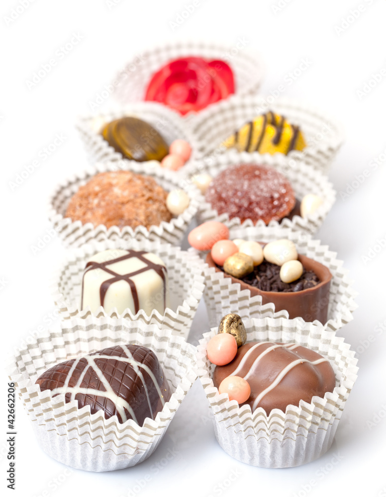 Assorted Chocolates Candy in Paper Basket Assorted Chocolates Candy in Paper Basket