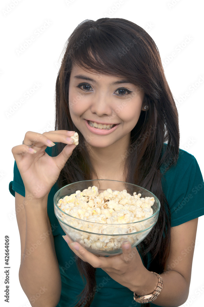 Woman Eat Popcorn