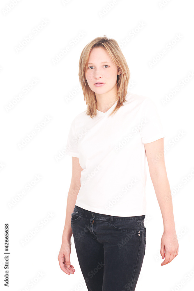Beautiful seventeen year old in blank white shirt Beautiful seventeen year old in blank white shirt
