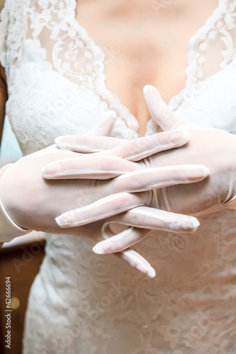 Close-up photo of the elegant hand in glove