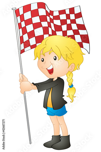a girl holding flag