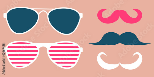 Set of glasses and mustaches