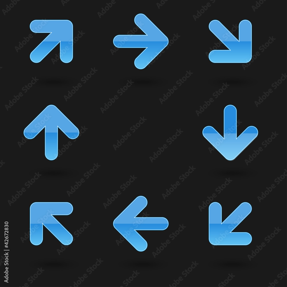 Vector glassy blue arrow web icon button with drop shadow. Vector glassy blue arrow web icon button with drop shadow.