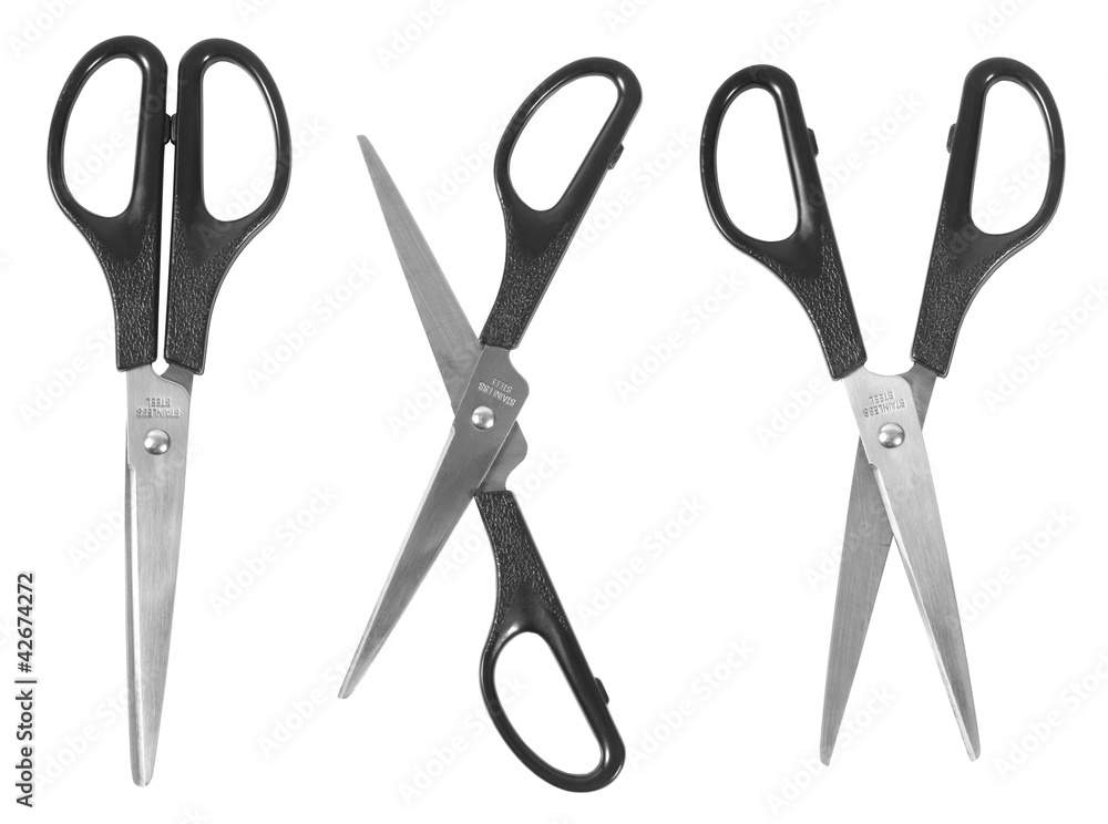 Open and closed scissors on a white background Open and closed scissors on a white background