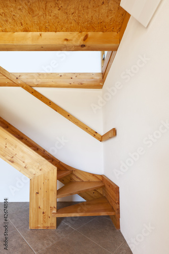 wooden staircase  rural home interior