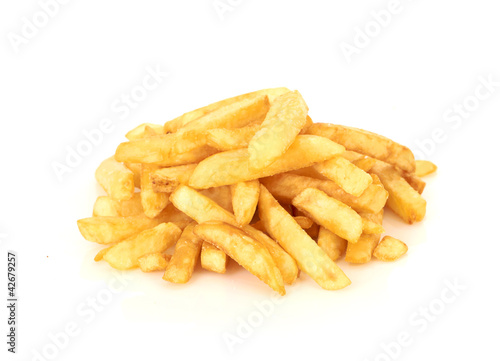 a pile of french fries on a white background