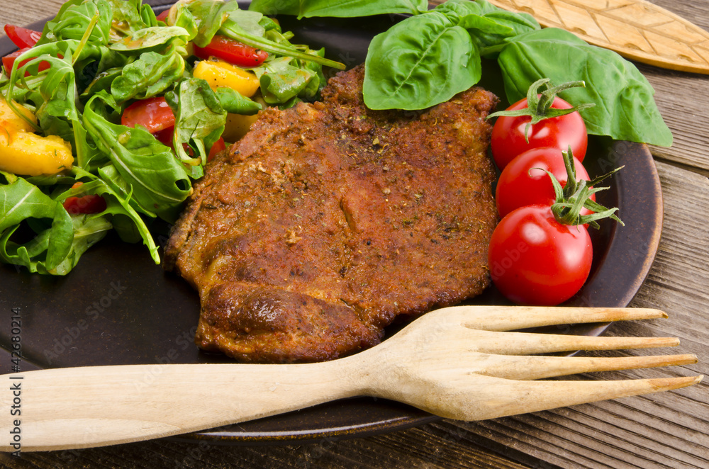 cervical chop with apricot-rocket salad cervical chop with apricot-rocket salad