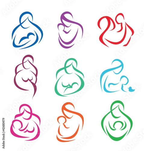 big set of mother and baby symbols