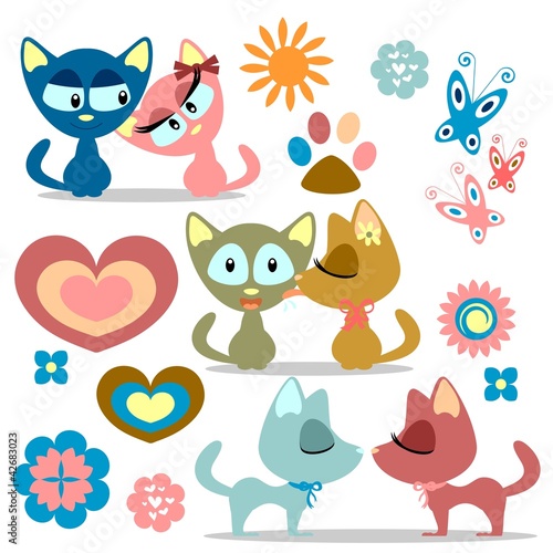 A set of cute kitty romantic couples