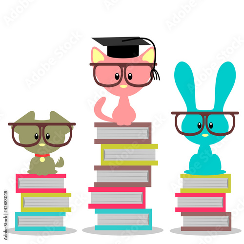 Baby animals sitting on books