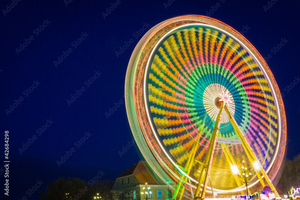 Amusement park ride at night