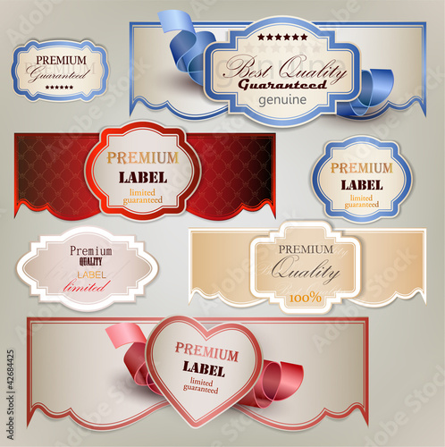 Set of holiday banners and labels with ribbons. Vector backgroun