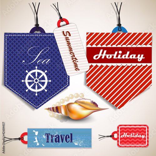 Set of  Badges, Labels, Tags with shells and place for text. Ret