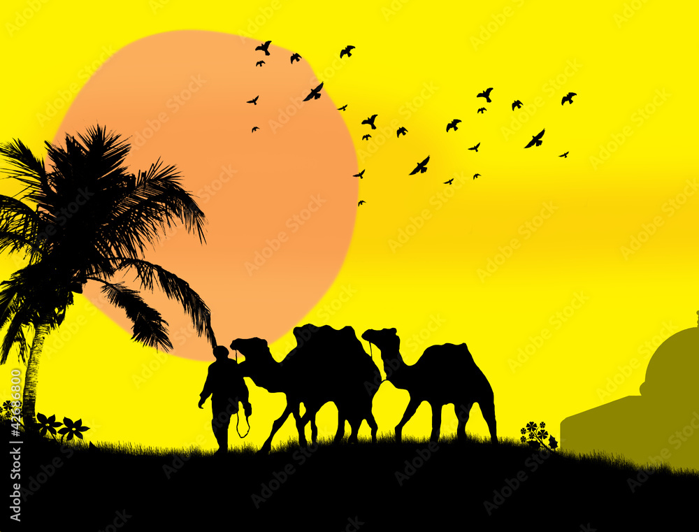 Naklejka premium Camels in Sahara