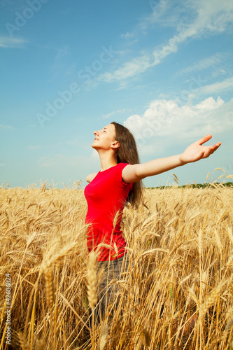 Teen girl staying at a wheat field © andreykr