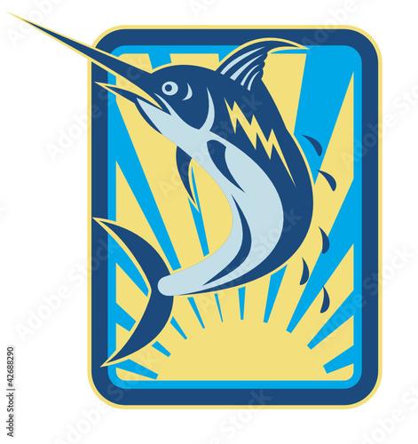 Blue Marlin Fish Jumping Retro