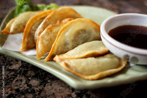 Korean style fried dumplings known as mandu photo