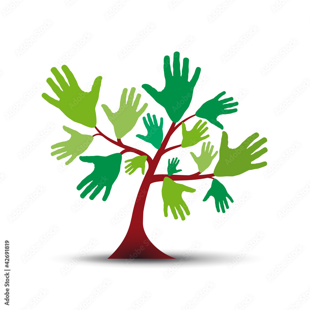 Green tree with hands # Vector