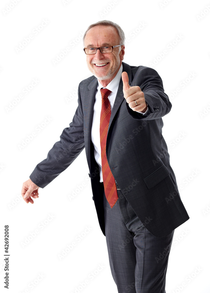 Successful mature business man, thumb up