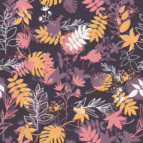 seamless pattern with leaves and plants