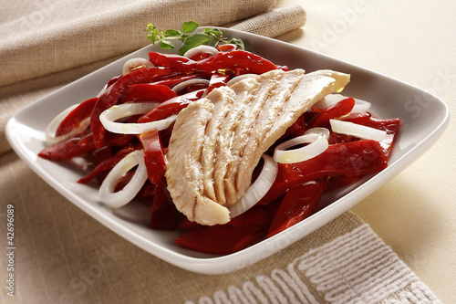 tuna belly  with red peppers photo