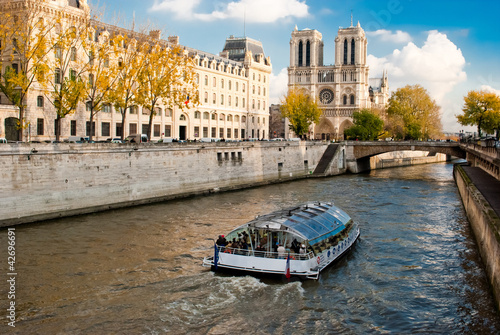 Notre Dame view from Seine river, Paris photo