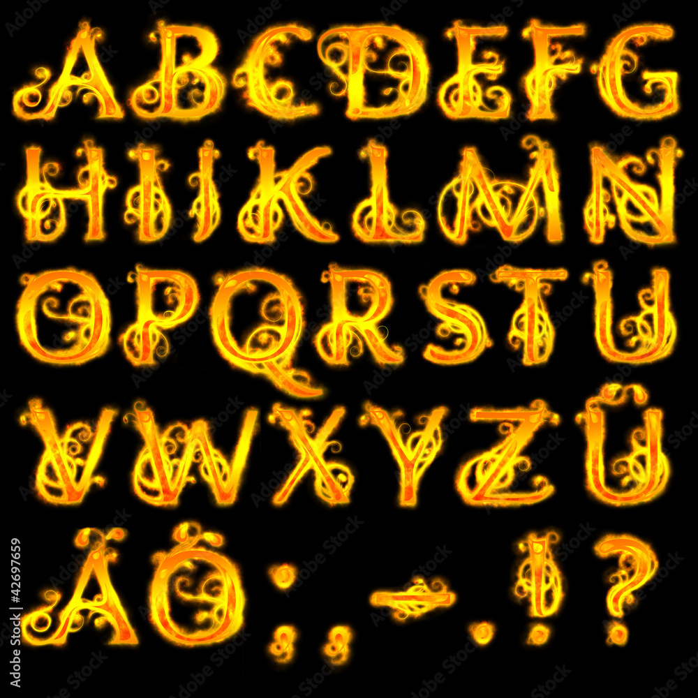 Obraz premium red fiery letters, set