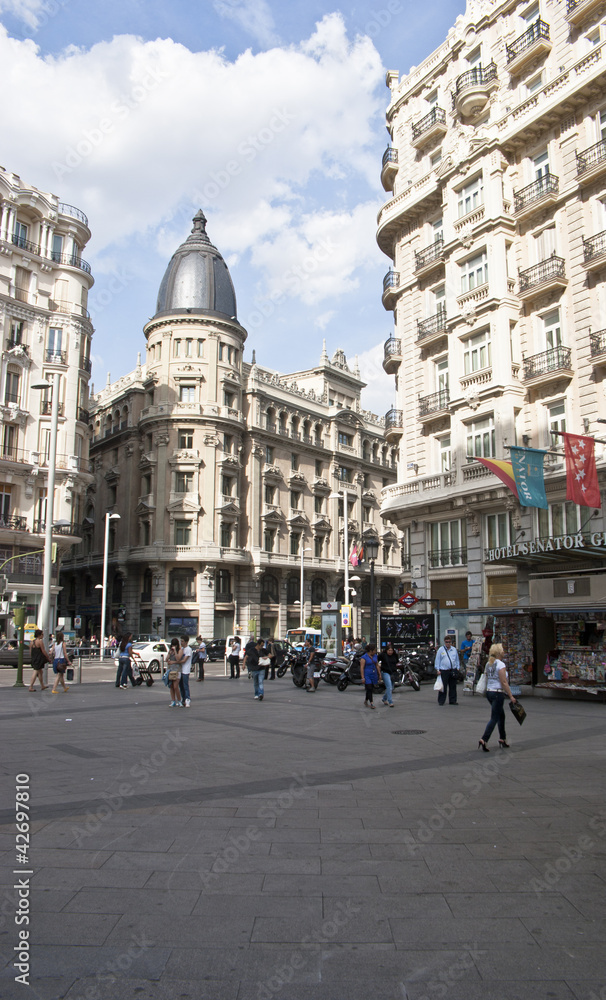 Building at the Gran Via.Madrid, Spain.