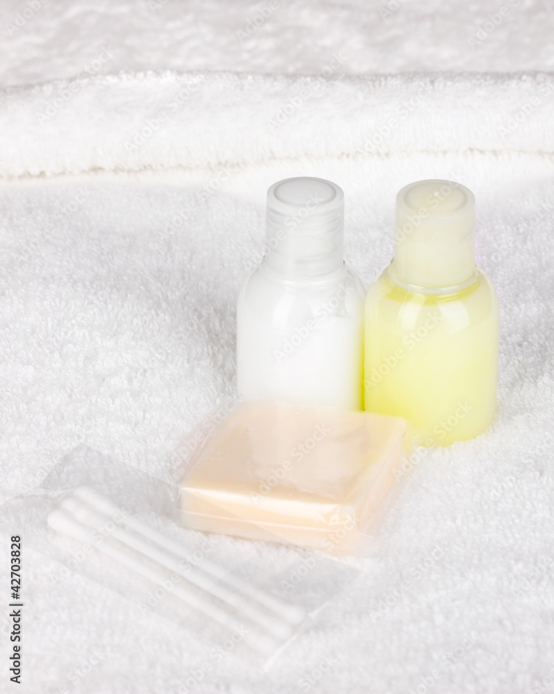 Hotel amenities kit on towel Hotel amenities kit on towel