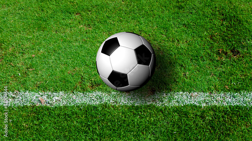 Soccer Ball on green grass field from top view