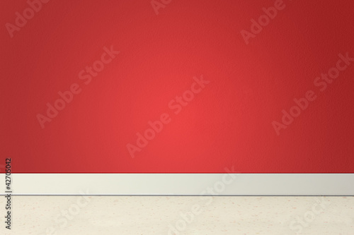 Empty room with red wall and linoleum