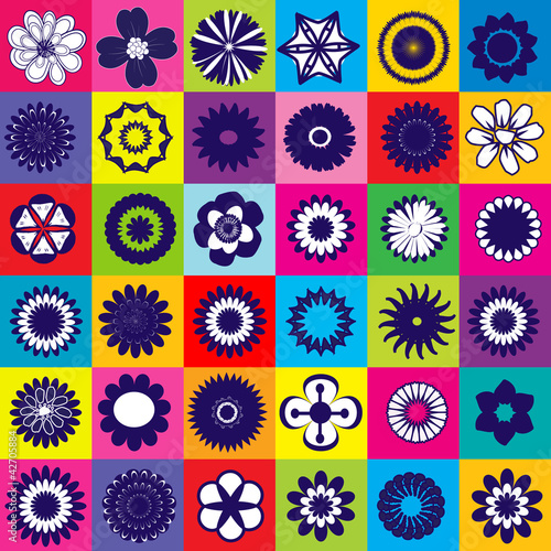 Seamless colored pattern with different kind of flowers