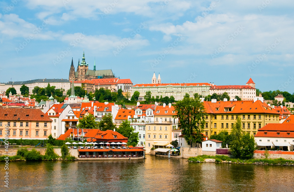 The View on summer Prague above River Vltava