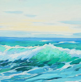 morning on mediterranean sea, wave,  illustration, painting by o