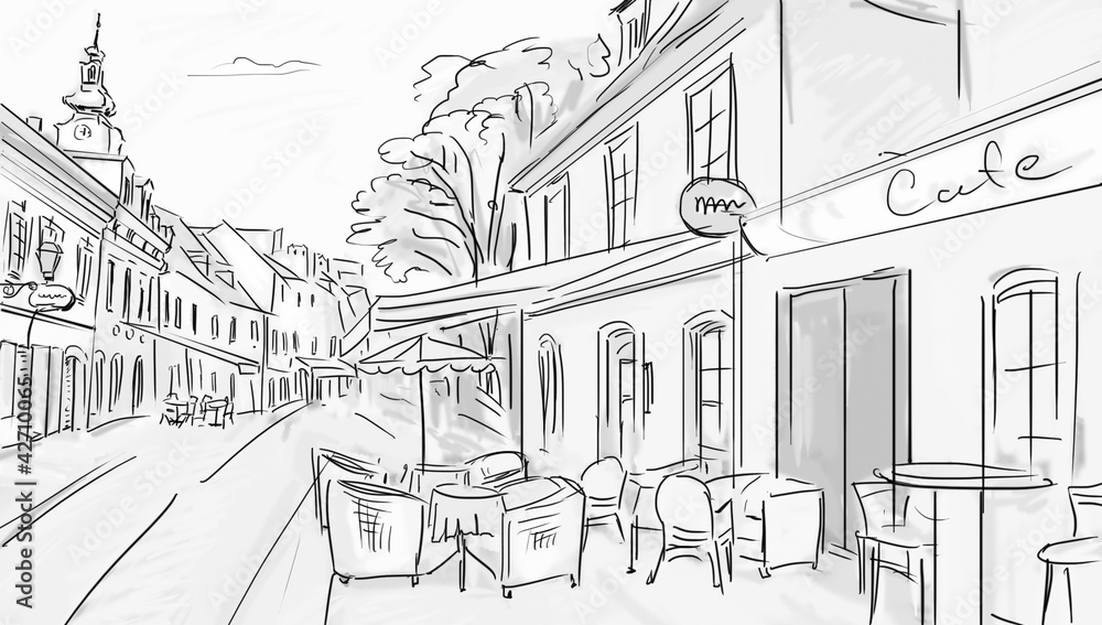 Fototapeta premium Illustration to the old town - sketch