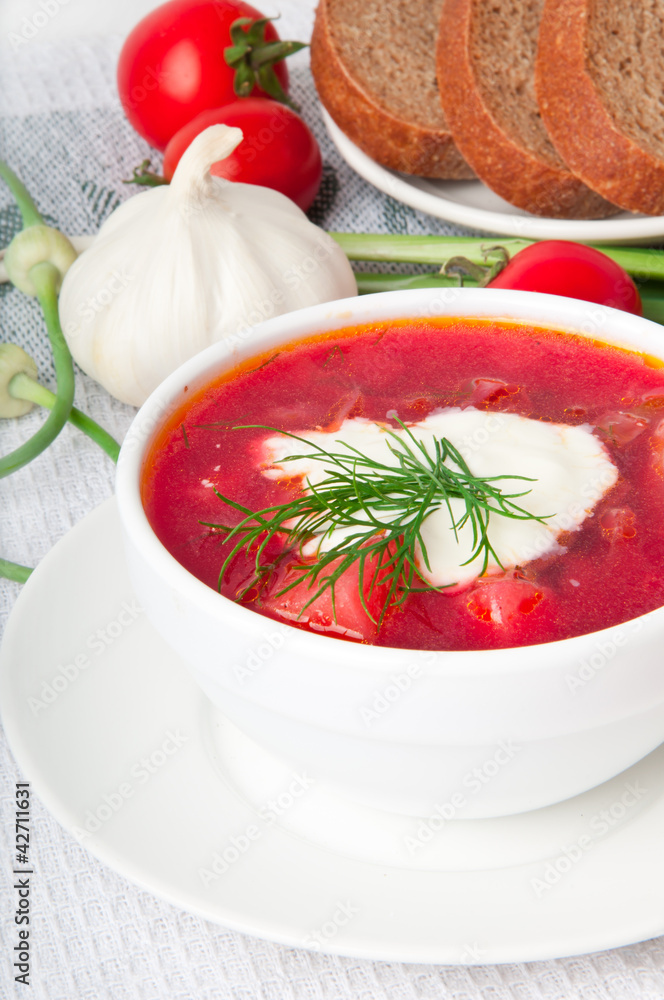Ukrainian and russian national red soup-borsch Ukrainian and russian national red soup-borsch