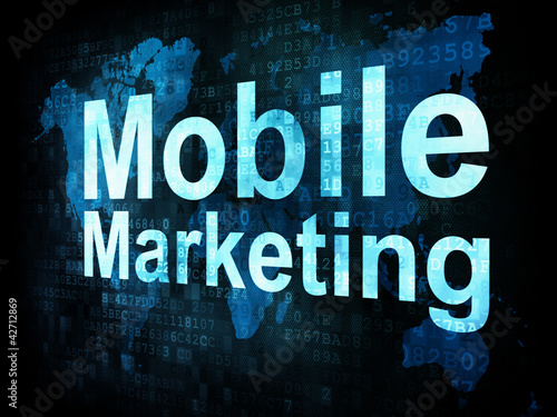 Marketing concept: pixelated words Mobile Marketing on digital s