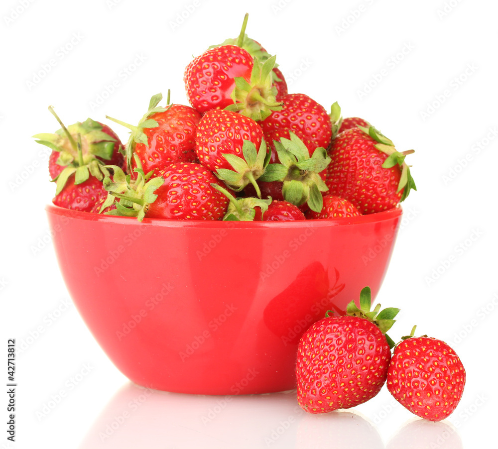 sweet ripe strawberries in bowl isolated on white sweet ripe strawberries in bowl isolated on white