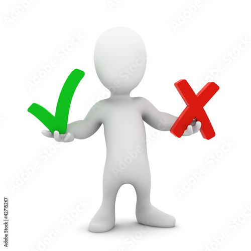 Tablou pe pânză 3d Little man choose between tick or cross