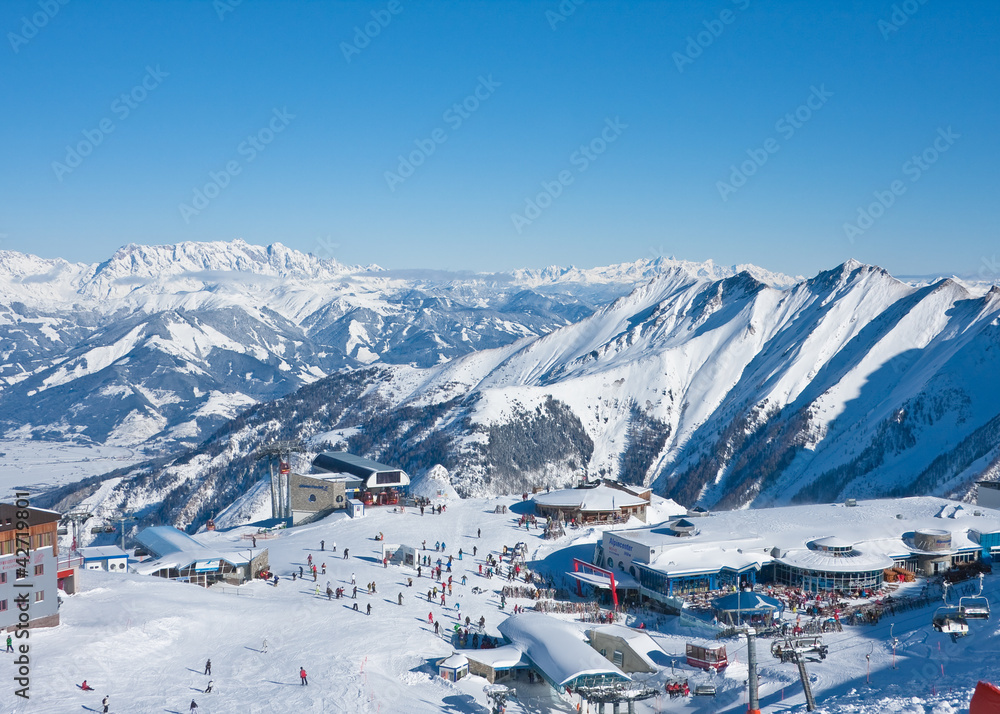 View of skiing area on Kitzsteinhorn glacier. Kaprun, Austrian