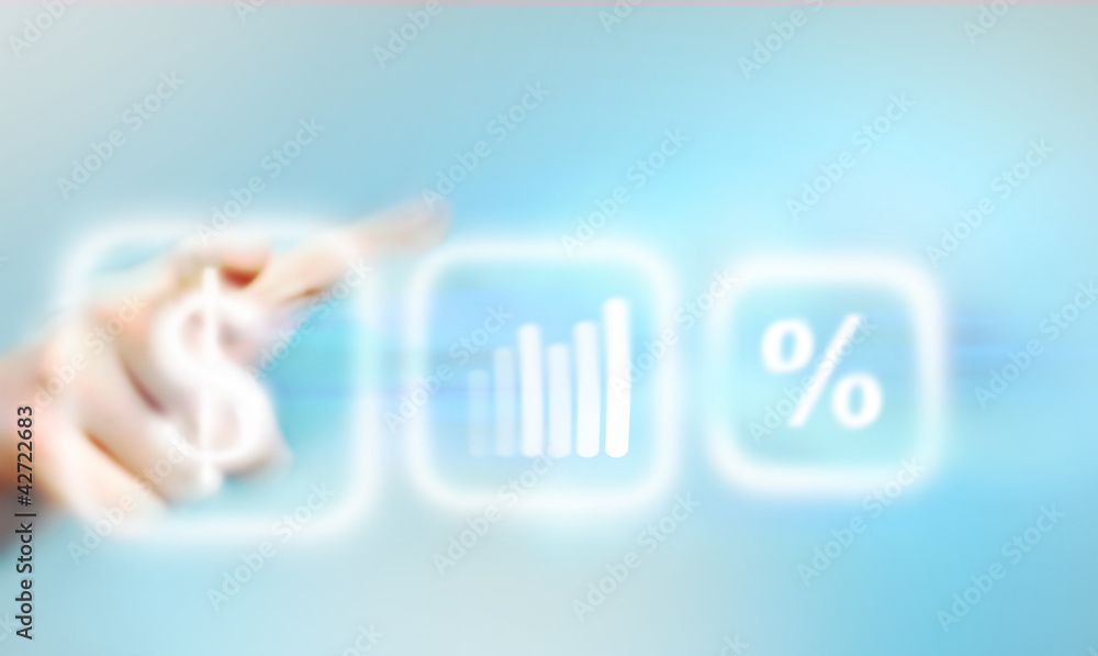 Human's hand pushing the button. Choice concept