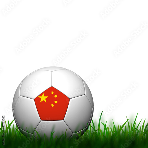 3D Football China Flag Patter in green grass on white background