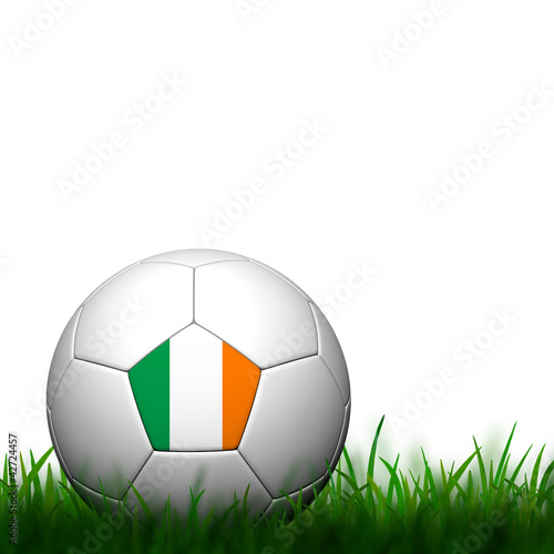 3D Football Ireland Flag Patter in green grass on white backgrou