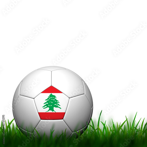 3D Football Lebanon Flag Patter in green grass on white backgrou