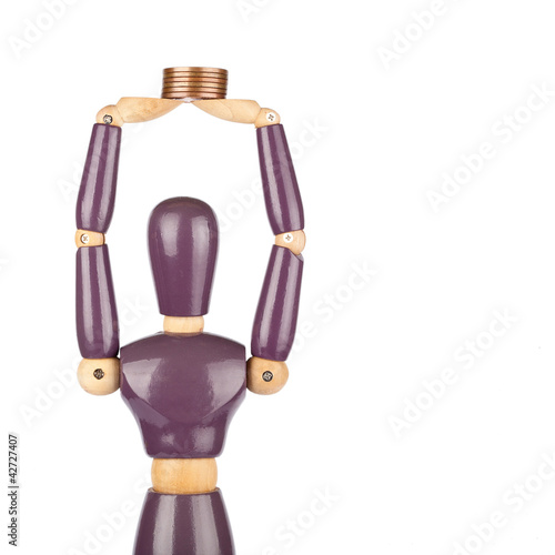 Wooden dummy holding money