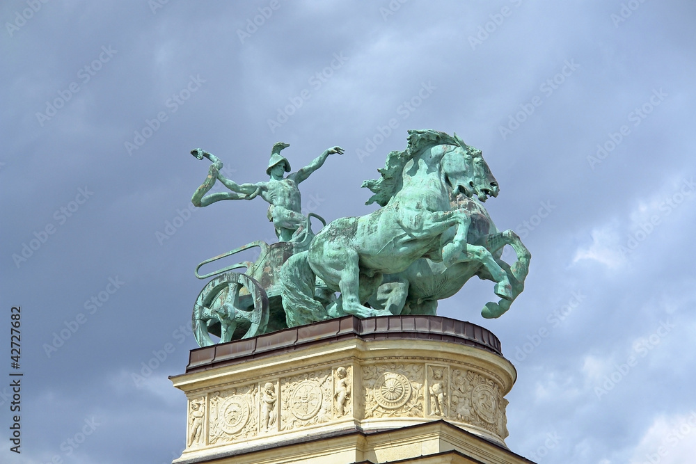 Statue of iron at Heroes' Square in Budapest, Hungary